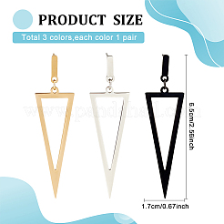 3 paire de boucles d'oreilles pendantes triangulaires creuses en alliage de 3 couleurs pour femmes&nbsp;EJEW-AN0003-03