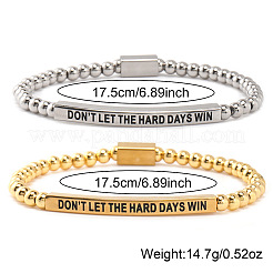 Set aus elastischen Perlenarmbändern aus Edelstahl 304 mit dem Spruch „Lass dich nicht von den harten Tagen besiegen“.&nbsp;NR1474-3