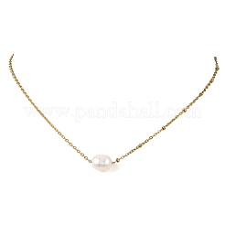 Colliers pour femmes avec pendentif en perle naturelle et chaîne satellite en acier inoxydable 304.&nbsp;NJEW-JN06149-01