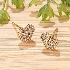 Женские серьги-гвоздики из латуни с микропаве и прозрачным кубическим цирконием&nbsp;EJEW-G428-25G-06