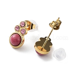 Boucles d'oreilles à tige en rhodonite naturelle avec empreinte de patte&nbsp;EJEW-D093-01B-G