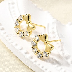 Серьги-гвоздики с бантом 925 из стерлингового серебра с микропаве из прозрачных кубических цирконий&nbsp;EJEW-S271-02G