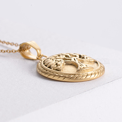 Ожерелья из нержавеющей стали с круглым кулоном в виде дерева жизни&nbsp;WK5915