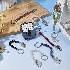 7 круглый зажим для кредитных карт с натуральными и синтетическими драгоценными камнями&nbsp;HJEW-DC00125