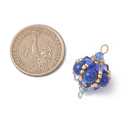 Подвески-фонарики из натурального окрашенного желтого нефрита круглой формы и стеклянных бусин&nbsp;PALLOY-MZ01176-04