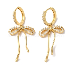 Женские серьги-кольца из латуни с микро-паве и бантом из прозрачного циркония&nbsp;LS-EJEW-A110-03G