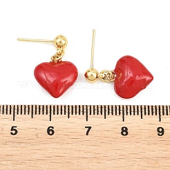 Boucles d'oreilles pendantes en laiton émaillé en forme de cœur pour la Saint-Valentin&nbsp;EJEW-Z164-19G-05