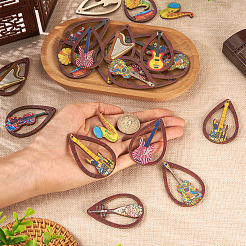 40 pièces 10 styles ensembles de pendentifs en bois imprimés&nbsp;WOOD-TA0001-77