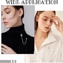 2 broche en strass lune et étoile 2 couleurs avec chaîne de sécurité suspendue&nbsp;JEWB-CA0001-14