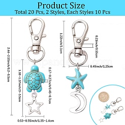 20 pendentif décoratif en forme d'étoile de mer et de tortue synthétique turquoise&nbsp;HJEW-CP0001-43A