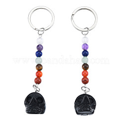 Porte-clés pendentif tête de mort en obsidienne noire naturelle&nbsp;G-N341-01C
