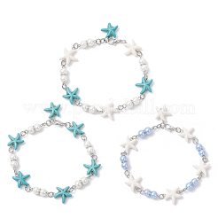 3 Stück synthetische türkisfarbene Seestern-Gliederarmbänder für Frauen&nbsp;BJEW-JB12469