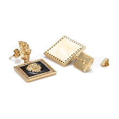 Orecchini a lobo pendenti quadrati con leone scintillante cubic zirconia per donna ragazza&nbsp;EJEW-H126-03G