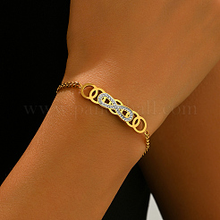Edelstahl-Armbänder mit Mikropavé-Fassung aus klaren Zirkonia in geometrischer Kreisform und Unendlichkeitssymbol für Damen&nbsp;KW7730