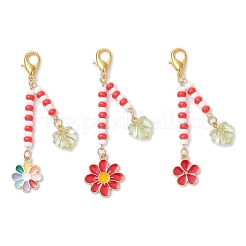 3 pz decorazioni pendenti in lega di fiori smaltati&nbsp;HJEW-MZ00337
