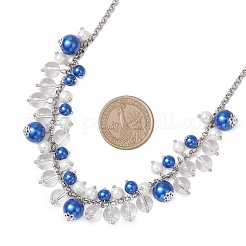 Colliers à chaîne rolo en acier inoxydable 304 avec perles de verre rondes&nbsp;NJEW-JN05359-01