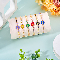 6шт 6-цветный сплав эмалевых звеньев браслеты для женщин&nbsp;BJEW-TAC0042