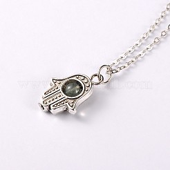 Тибетском стиле Gemstone ладони подвесные ожерелья NJEW-JN00958