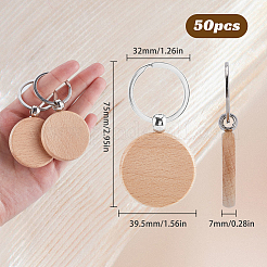 50 porte-clés en bois naturel&nbsp;HJEW-SP0001-01