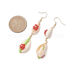 Orecchini pendenti con fiori di conchiglia di ciprea&nbsp;EJEW-MZ00250-04