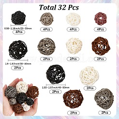 32 pz 12 stili palline di vimini rattan&nbsp;AJEW-SC0004-30