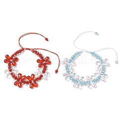 2 шт. 2 цвета имитация австрийских хрустальных биконусных бусин плетеные браслеты из бусин для женщин&nbsp;BJEW-MZ00177