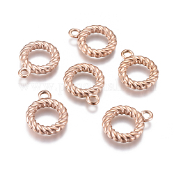 Ion Plating(IP) 304 Stainless Steel Toggle Clasps Parts, Ring, Rose Gold, 19x15x3mm, Hole: 2.5mm, Inner Diameter: 9mm