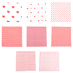 Valentine's Day Pattern Cotton Fabric, for Patchwork, Sewing Tissue to Patchwork, Square, Red, 50.1x50.1x0.01cm, 8pcs/bag