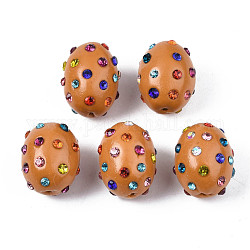 Abalorios de Diamante de imitación de arcilla polímero, Pave bolas de discoteca, oval, chocolate, pp15 (2.1~2.2 mm), 16.5~18x13~14mm, agujero: 1 mm