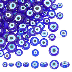 Arricraft 160 Stück handgemachte Bunte Malerei-Perle mit bösem Blick im 4-Stil, Flachrund, Blau, 6~12x3~5 mm, Bohrung: 1 mm, 40pcs / style