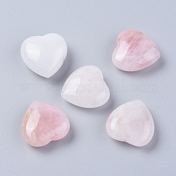 Natural Rose Quartz/White Jade Heart Love Stone, Pocket Palm Stone for Reiki Balancing, 25~26x25x10.5~13mm