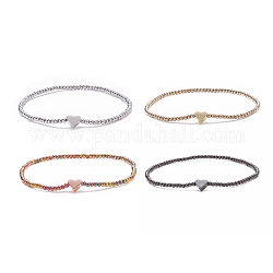 Bracelet extensible perles rondes en verre avec coeur en laiton pour femme, couleur mixte, diamètre intérieur: 2-1/4 pouce (5.7 cm)