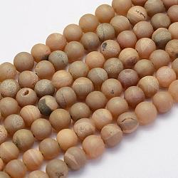 Fili di perline in agata naturale druzy, tondo, smerigliato, arcobaleno placcato, 8mm, Foro: 1 mm, circa 45~48pcs/filo, 14.9 pollice (38 cm)