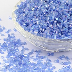 11/0 Two Cut Glass Seed Beads, Hexagon, Trans.Colours Rainbow, Blue, Size: about 2.2mm in diameter, about 37500pcs/Pound