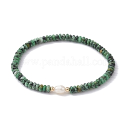 Pulseras elásticas con cuentas de perlas y rondelle de jade africano natural, diámetro interior: 2-1/4 pulgada (5.8 cm)