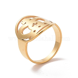 Placcatura ionica (ip) 201 anello a corona a croce in acciaio inossidabile, anello largo cavo per le donne, oro, misura degli stati uniti 6 1/2 (16.9mm)