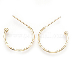 Brass Stud Earring Findings, Half Hoop Earrings, Real 18K Gold Plated, 31x30.5x1.5mm, Pin: 0.8mm