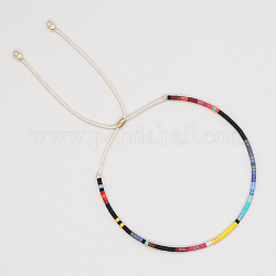 Bracelet coulissant en perles de verre, bracelet réglable pour femme, noir, 10-1/4 pouce (26 cm)
