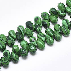 Synthetik Malachit Perlen Stränge, oben gebohrte Perlen, facettiert, Träne, 9~9.5x6 mm, Bohrung: 0.8 mm, ca. 44 Stk. / Strang, 7.6 Zoll