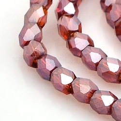 Pearl Luster Plated Glass Faceted Drum Beads Strands, FireBrick, 3x3x3mm, Hole: 1mm, about 99pcs/strand, 12.9 inch