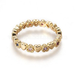 Cubic Zirconia Rings, with Brass Findings, Heart, Real 18K Gold Plated, US Size 7 1/4(17.5mm)