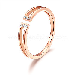 SHEGRACE Titanium Steel Finger Rings, Open Thin Band Cuff Rings, Open Rings, with Grade AAA Cubic Zirconia, Rose Gold, Size 9, 19mm