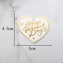 紙ギフトタグ  hange tags  幸せなバレンタインデーの言葉を押す金の心  ホワイト  4.5x5cm  100個/袋