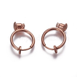 Brass Clip-on Earrings, Ring, Rose Gold, 17x13x1.5mm, Hole: 0.6mm, Pin: 1mm