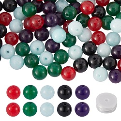 100 шт. 5 цвета наборы для изготовления браслетов своими руками, в том числе круглые бусины из натурального малайзийского нефрита, Эластичная кристальная нить, разноцветные, 8 мм, отверстие : 1 мм, 20 шт / цвет