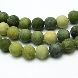 Chapelets de perles rondes en jade taiwan mat naturel, 6mm, Trou: 1mm, Environ 62 pcs/chapelet, 15.5 pouce
