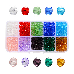 Perles en verre transparentes, facette, rondelle, couleur mixte, 8x6mm, Trou: 1.4mm, environ 300 pcs / boîte