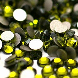Glass Flat Back Rhinestone, Grade A, Back Plated, Faceted, Half Round, Olivine, SS4, 1.5~1.6mm, 1440pcs/bag