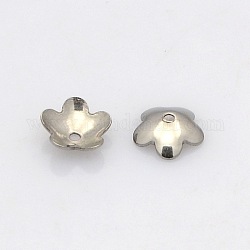 5-Petal 201 Stainless Steel Flower Bead Caps, Stainless Steel Color, 6x2mm, Hole: 0.7mm