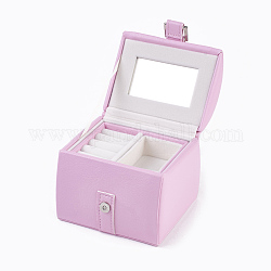 Boîte de rangement pour bijoux en bois, avec du carton, plastique, velours et éponge, recouvert de cuir PU, perle rose, 12.3x12.3x15.2mm